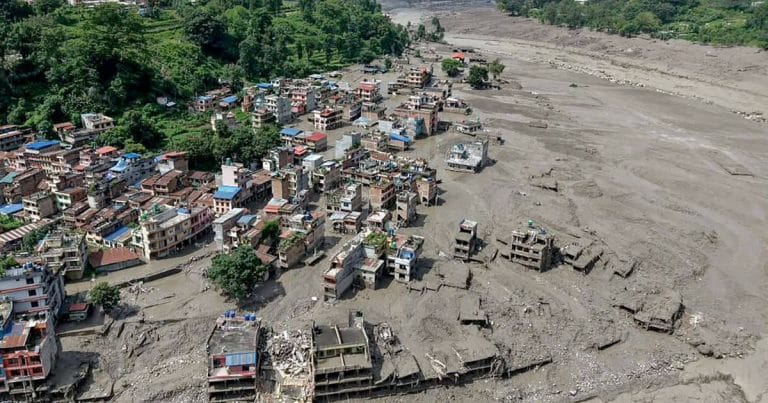 Rescue teams and emergency responders operating in disaster-hit areas following the Nepal flash flood