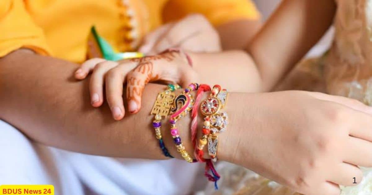 Traditional Rakhi thread and sweets arranged for the celebration of Raksha Bandhan.