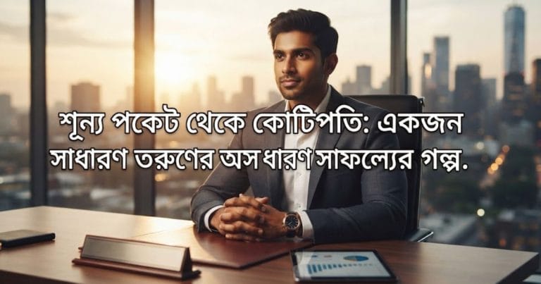 একজন সফল তরুণ উদ্যোক্তা ল্যাপটপে কাজ করছেন, যা তার সফলতার যাত্রাকে ফুটিয়ে তোলে।