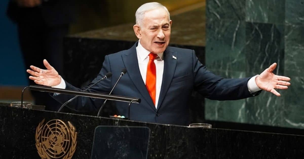 Israeli Prime Minister Benjamin Netanyahu speaking at the United Nations General Assembly