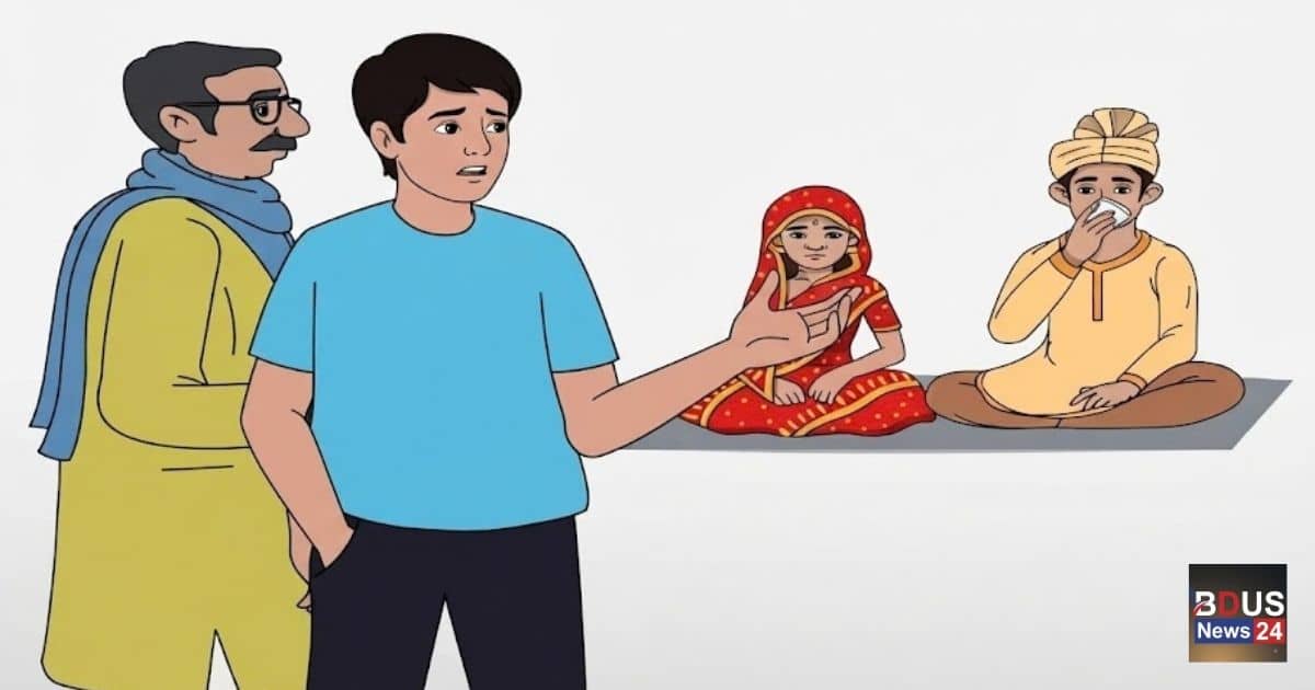 বাল্যবিবাহ ও যৌতুকের প্রতিবাদে একটি সচেতনতামূলক ইলাস্ট্রেশন