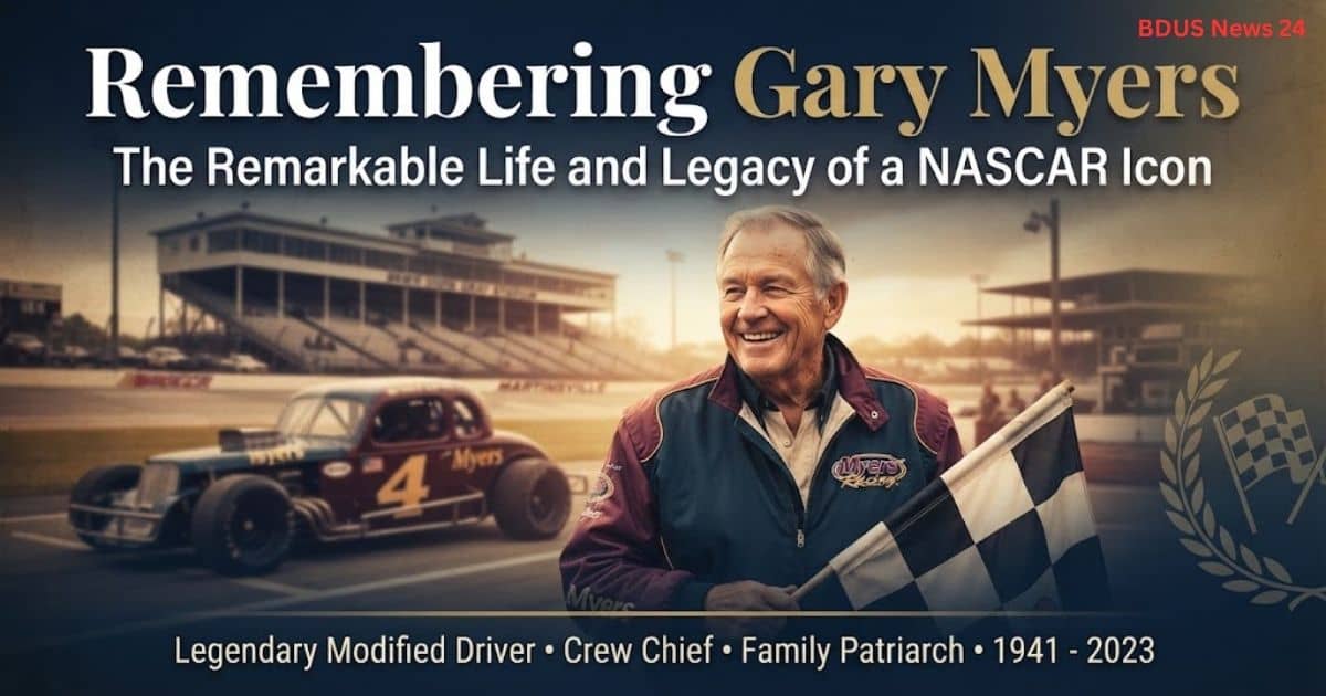 Remembering NASCAR icon Gary Myers with a checkered flag.
