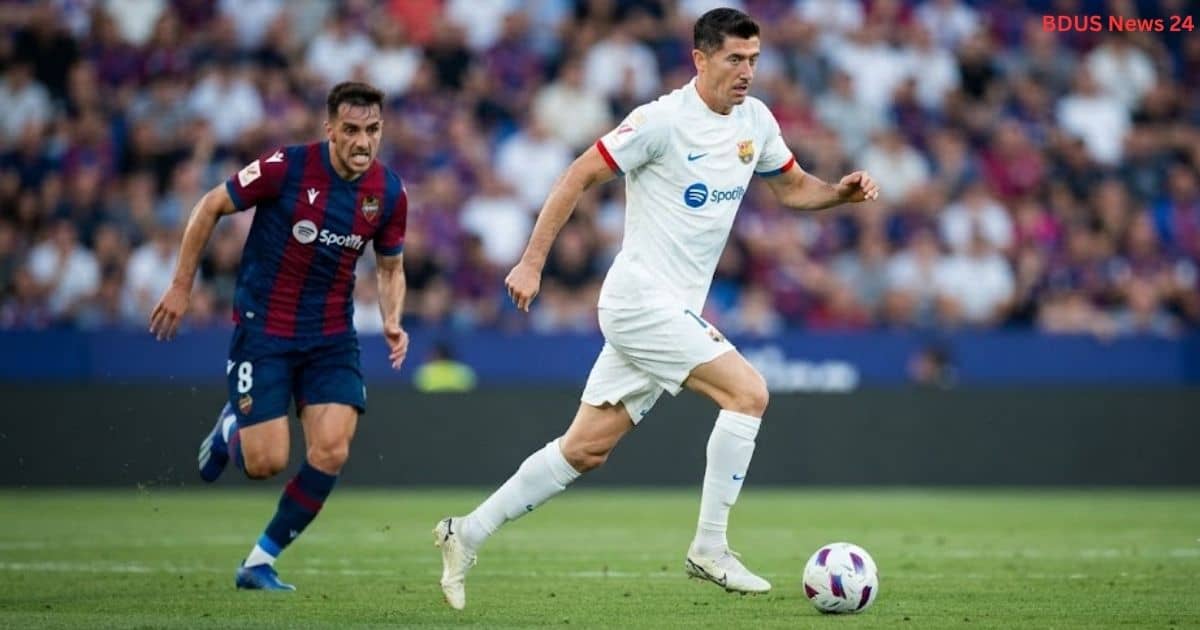 Barcelona player in action against Levante in La Liga.