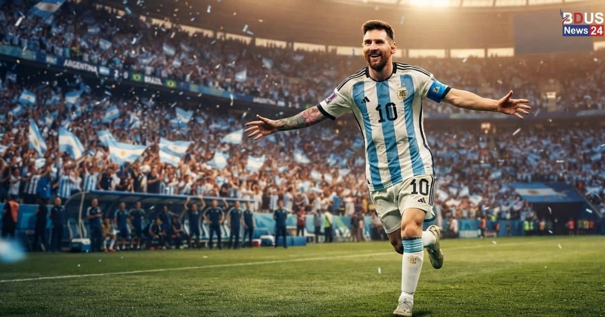Lionel Messi celebrating in Argentina jersey during his farewell match on BDUS News 24