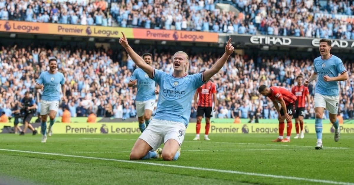 Erling Haaland celebrates scoring for Manchester City against Coventry City - BDUS News 24