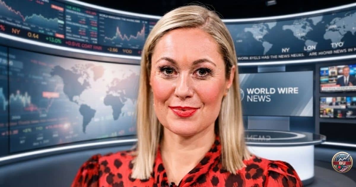 German TV presenter Ruth Moschner in a news studio