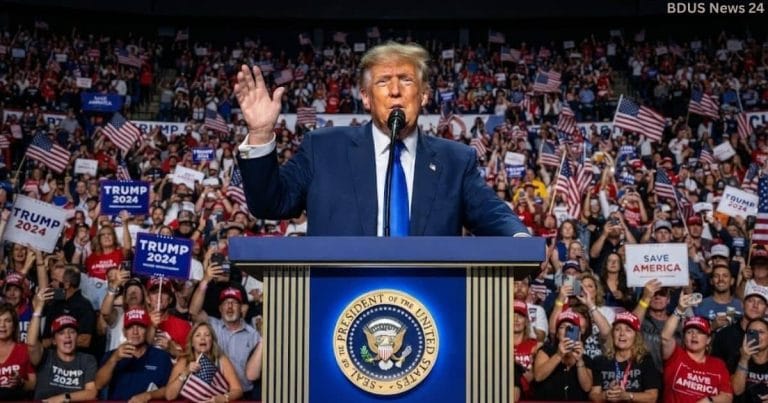 President Donald Trump speaking at the GOP midterm convention