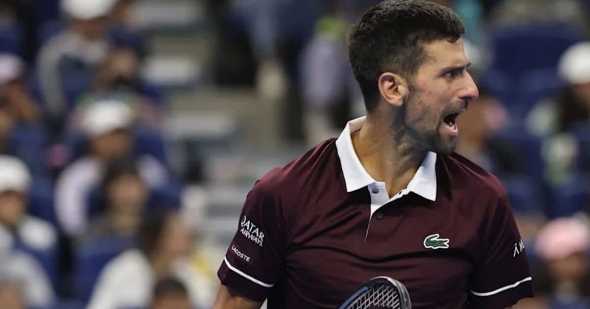 Novak Djokovic reacting on the court during his tennis match against Alexander Zverev.